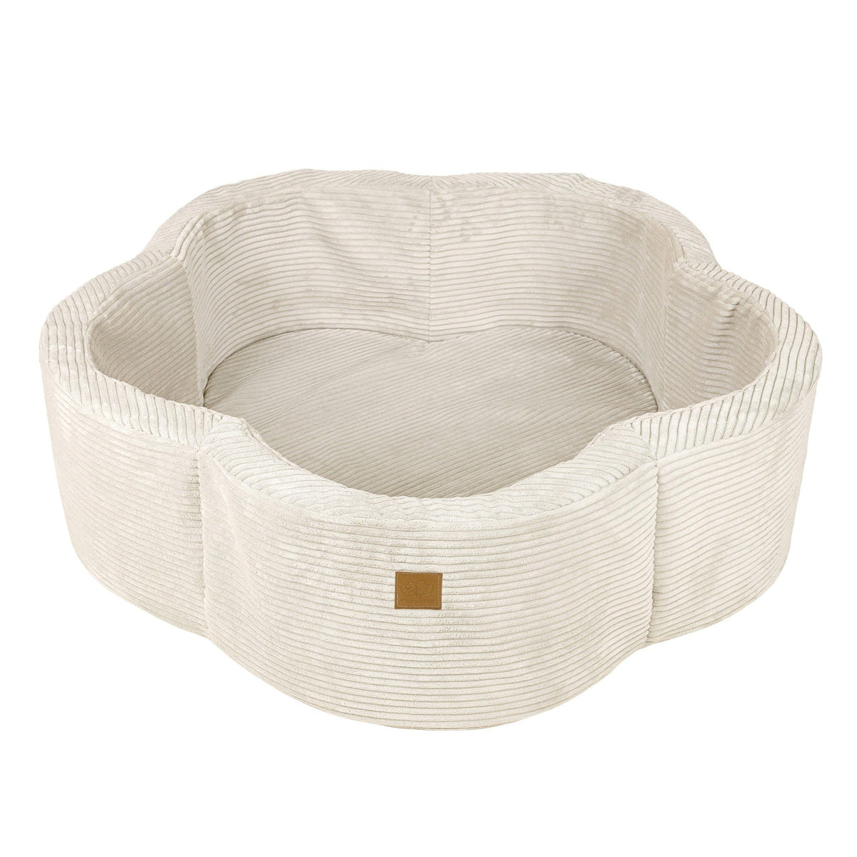 4. Beige flower-shaped foam baby ball pit with open top on a white background