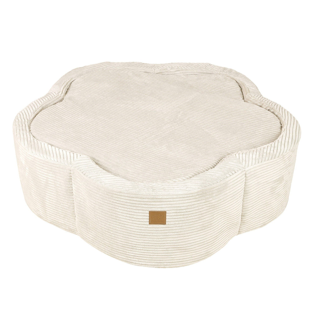 3. Beige flower-shaped foam baby ball pit with closed top on a white background