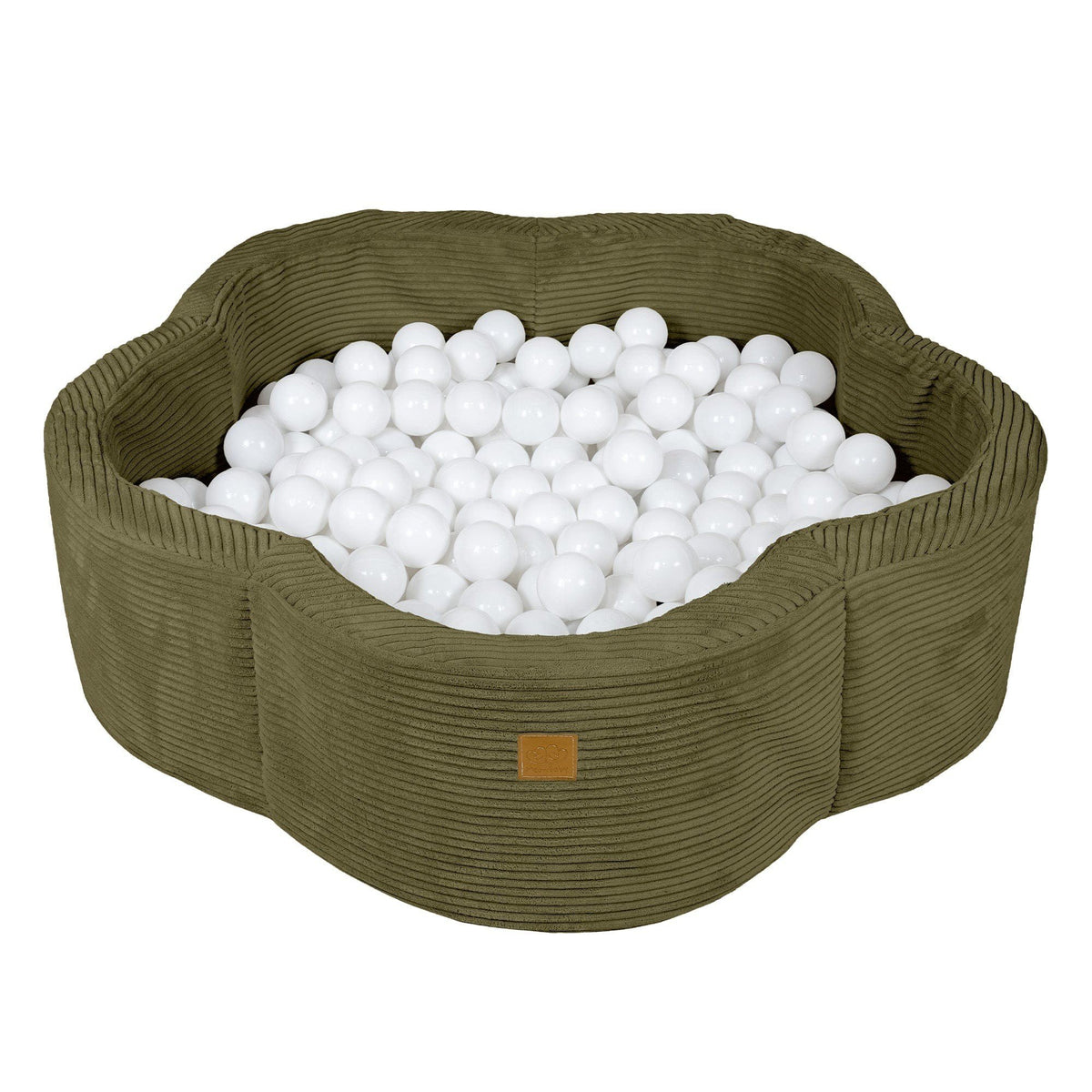 2. Khaki flower-shaped foam baby ball pit filled with white balls, perfect for children's playroom
