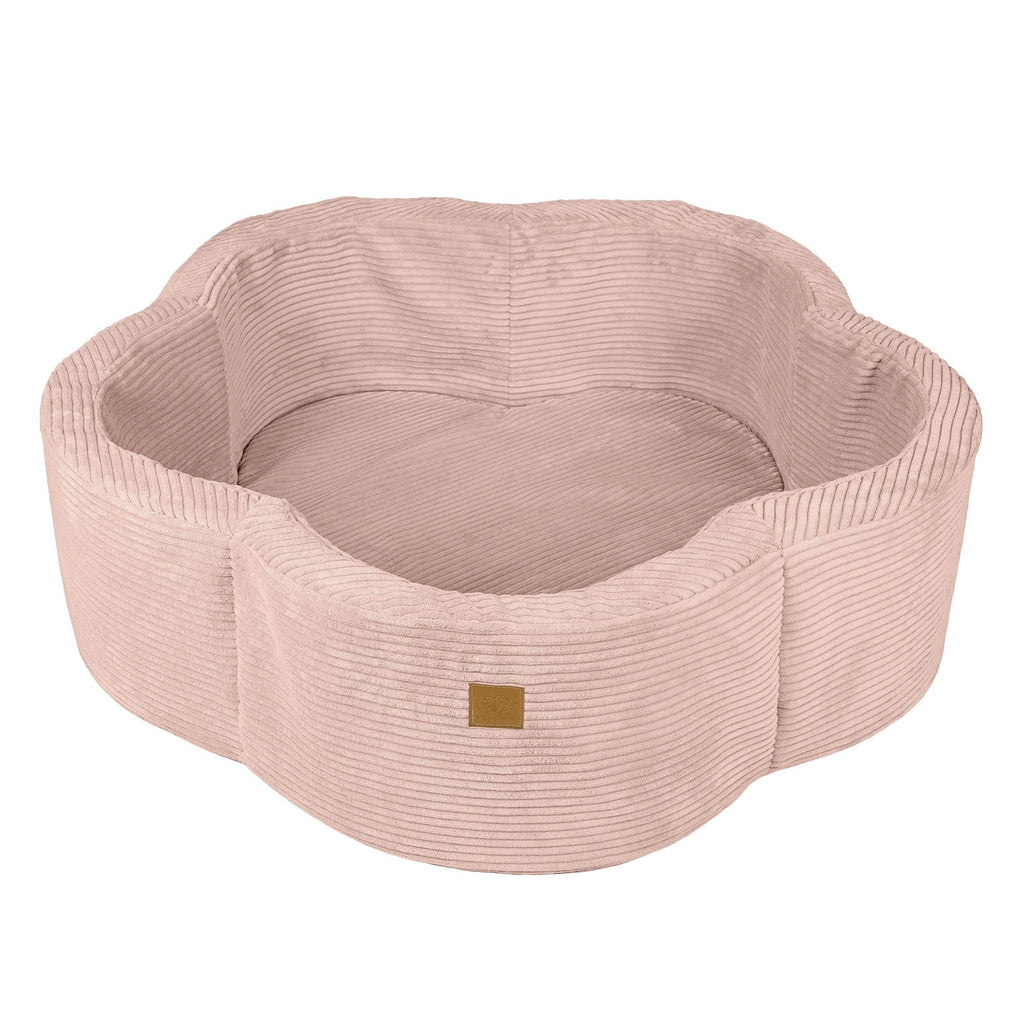 4. Flat lay of empty pink flower-shaped foam baby ball pit, highlighting interior space