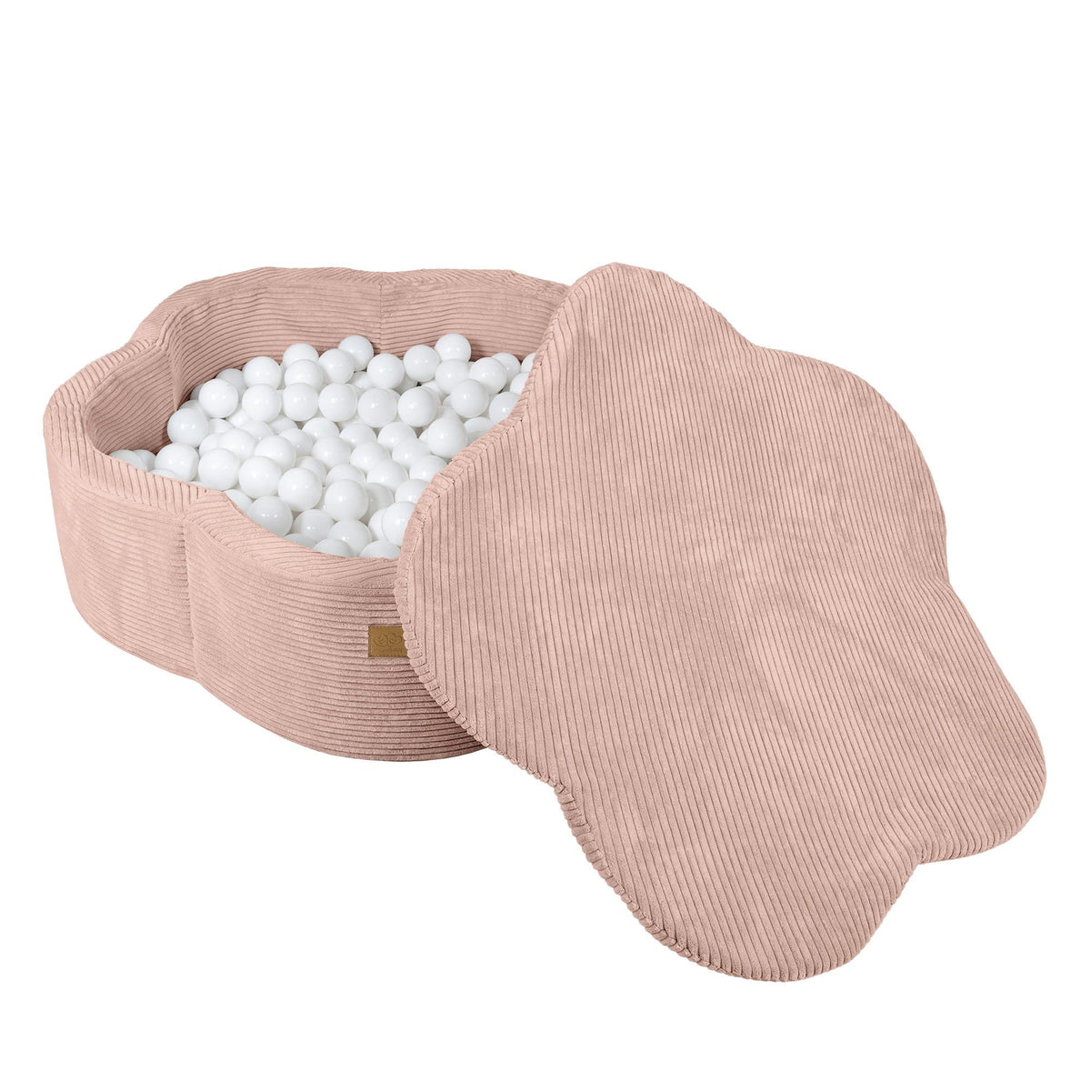 1. Pink flower-shaped foam baby ball pit with white balls and removable cover, ideal for indoor play