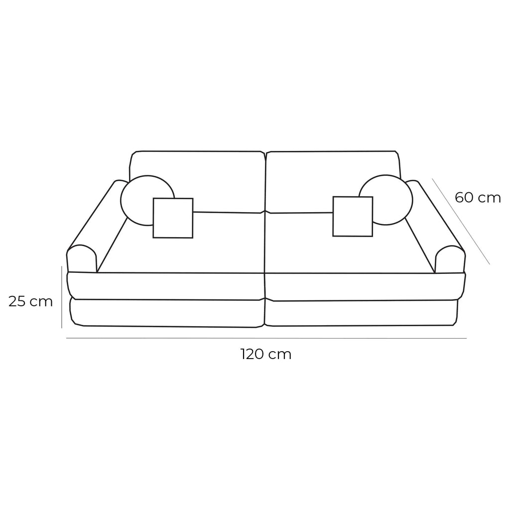 5. Size chart for children's modular sofa showing dimensions 120x60x25 cm