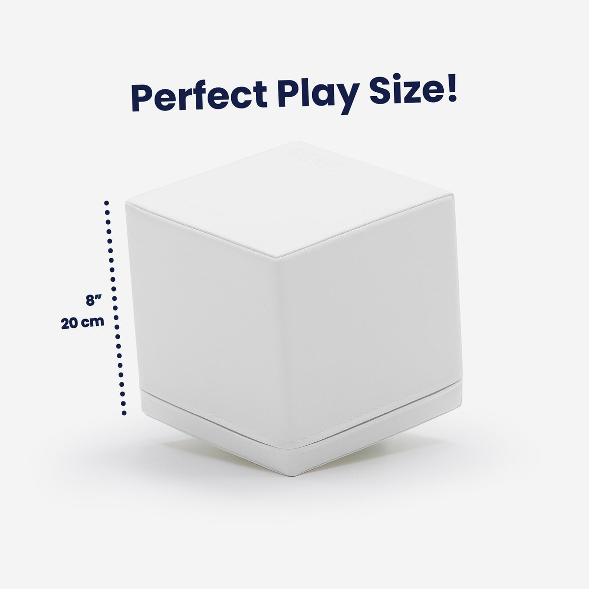 5. Single white foam building block with text 'Perfect Play Size!' and dimensions 8 inches or 20 cm