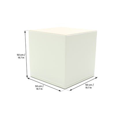 5. Size chart for ivory foam mega cube building block by IGLU showing dimensions in centimeters and inches