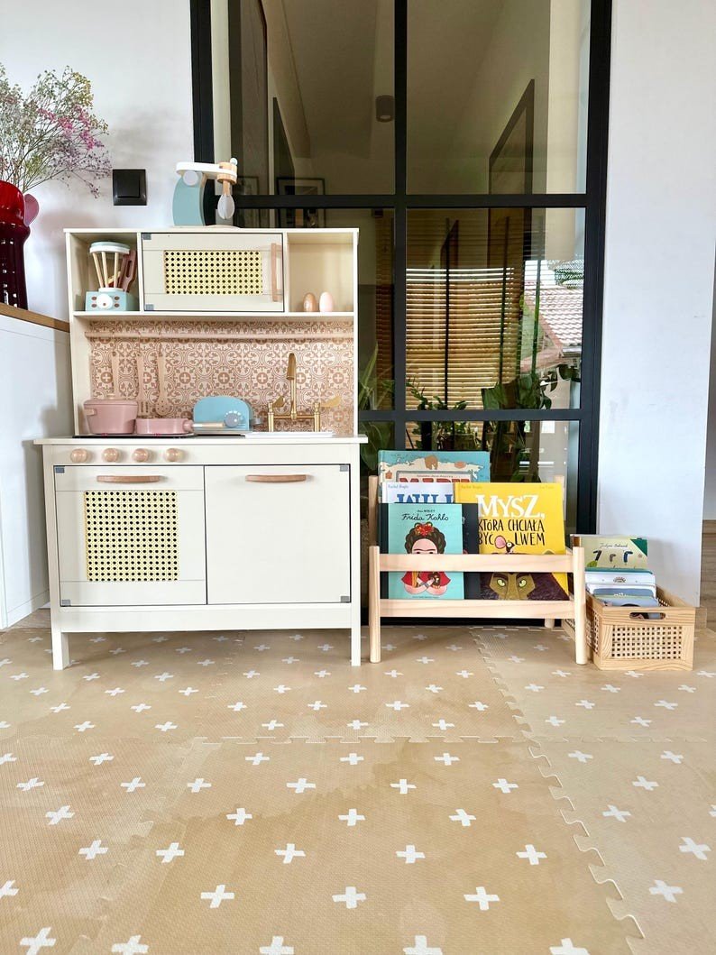 3. Children's playroom with OLYA KIDS Cross sand foam puzzle playmat and toy kitchen set