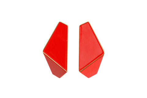 4. Lisa Kroeber Jewellery Folded Slim Earrings in red, studio shot