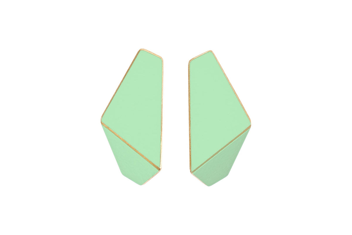10. Lisa Kroeber Jewellery Folded Slim Earrings in mint green, studio shot