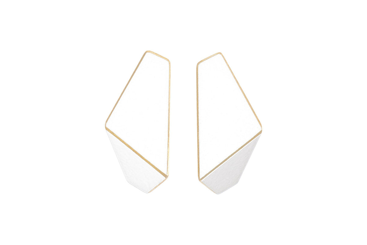12. Lisa Kroeber Jewellery Folded Slim Earrings in white, studio shot