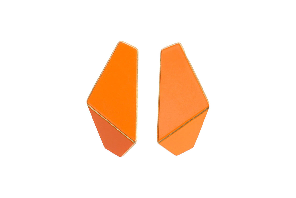 5. Lisa Kroeber Jewellery Folded Slim Earrings in orange, studio shot