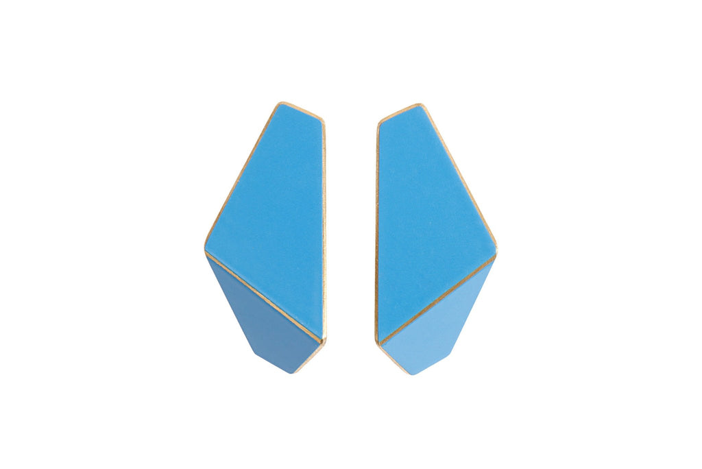 9. Lisa Kroeber Jewellery Folded Slim Earrings in blue, studio shot