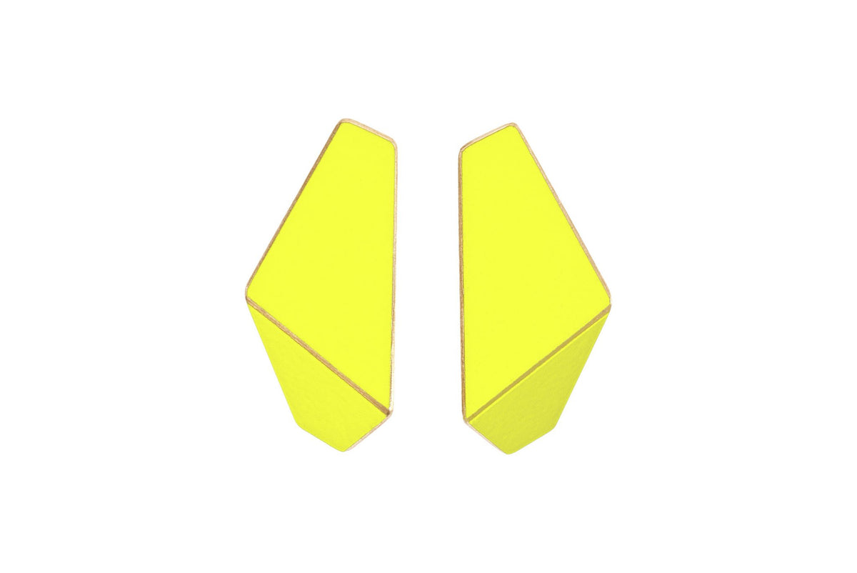 8. Lisa Kroeber Jewellery Folded Slim Earrings in yellow, studio shot