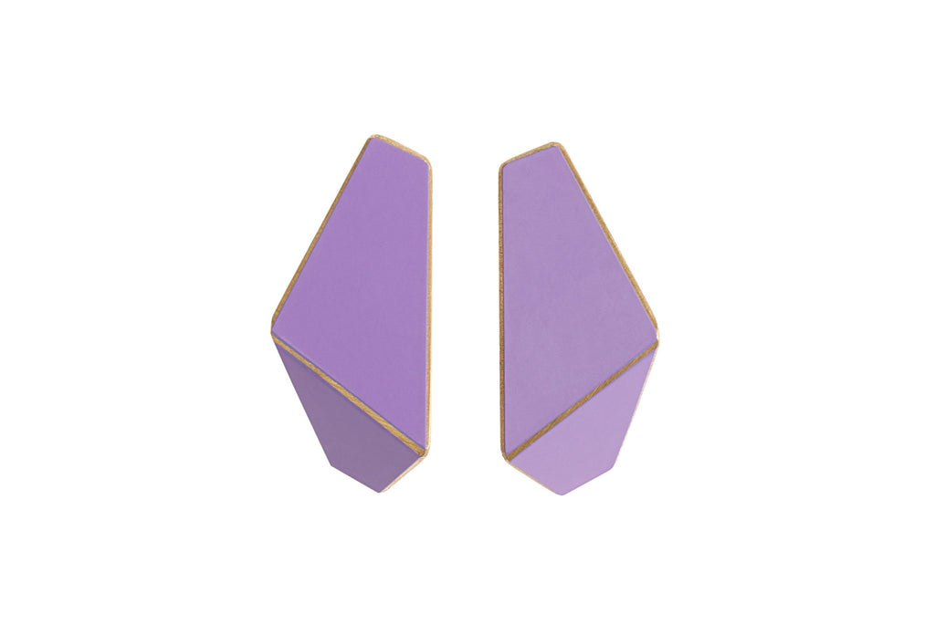 7. Lisa Kroeber Jewellery Folded Slim Earrings in purple, studio shot