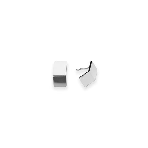 1. Studio image of Lisa Kroeber Jewellery's Folded Tiny Silver Earrings, showcasing high polished sterling silver finish and minimalist design