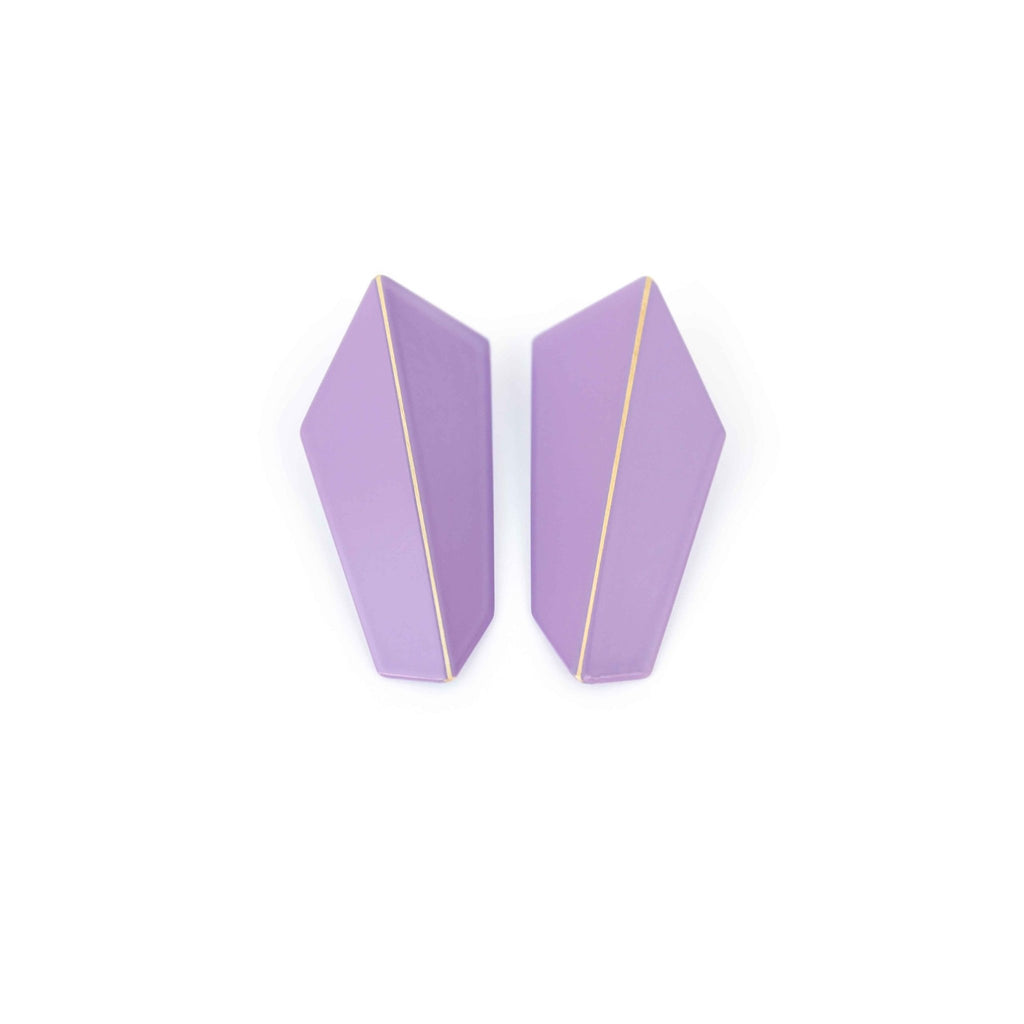 7. Lisa Kroeber Jewellery Folded Vertical Earrings in purple, studio shot