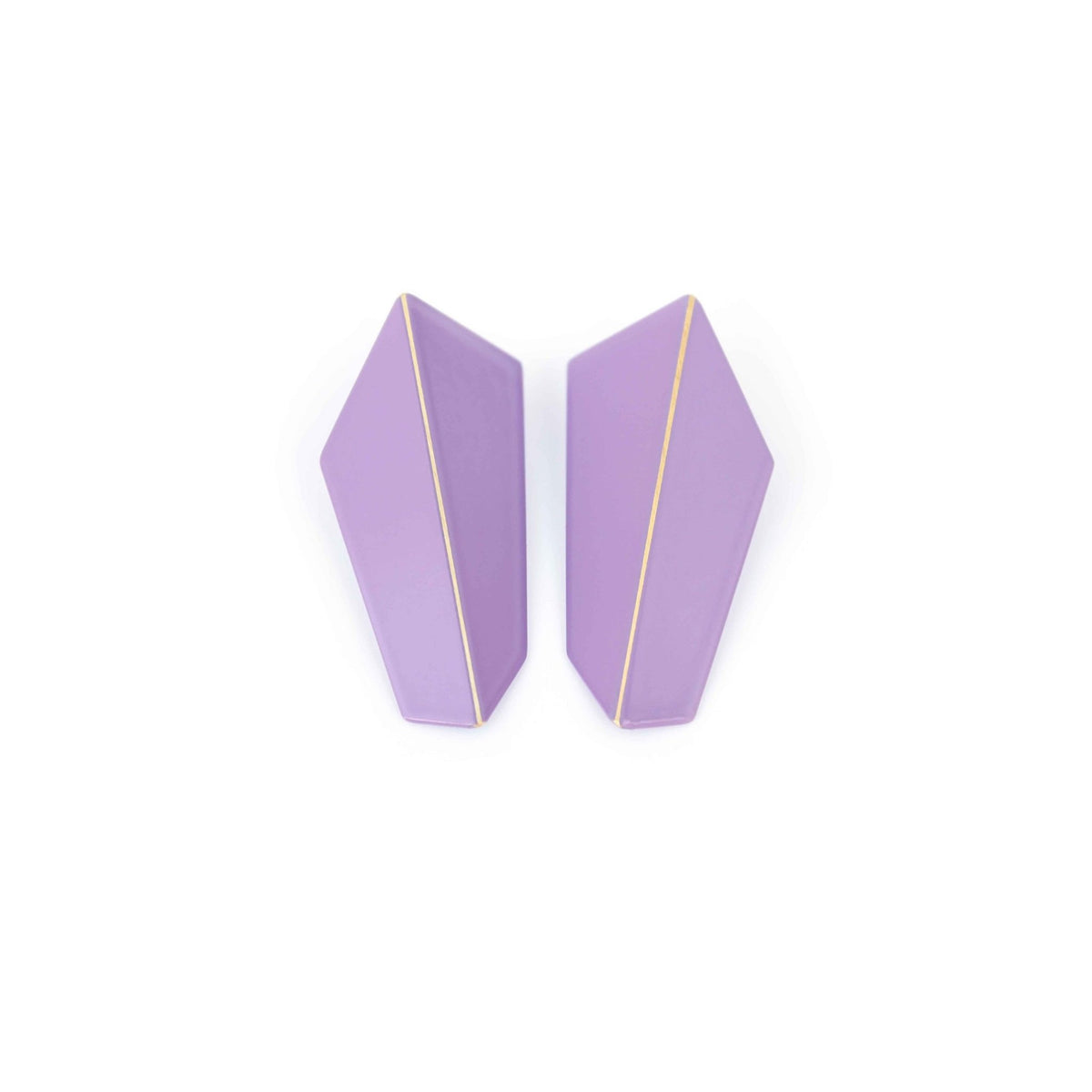 7. Lisa Kroeber Jewellery Folded Vertical Earrings in purple, studio shot