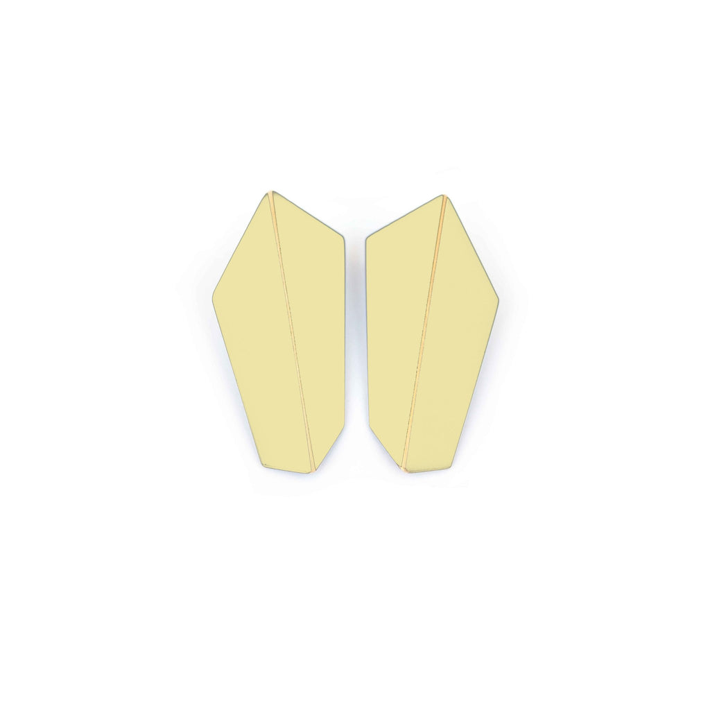18. Lisa Kroeber Jewellery Folded Vertical Earrings in pale yellow, studio shot