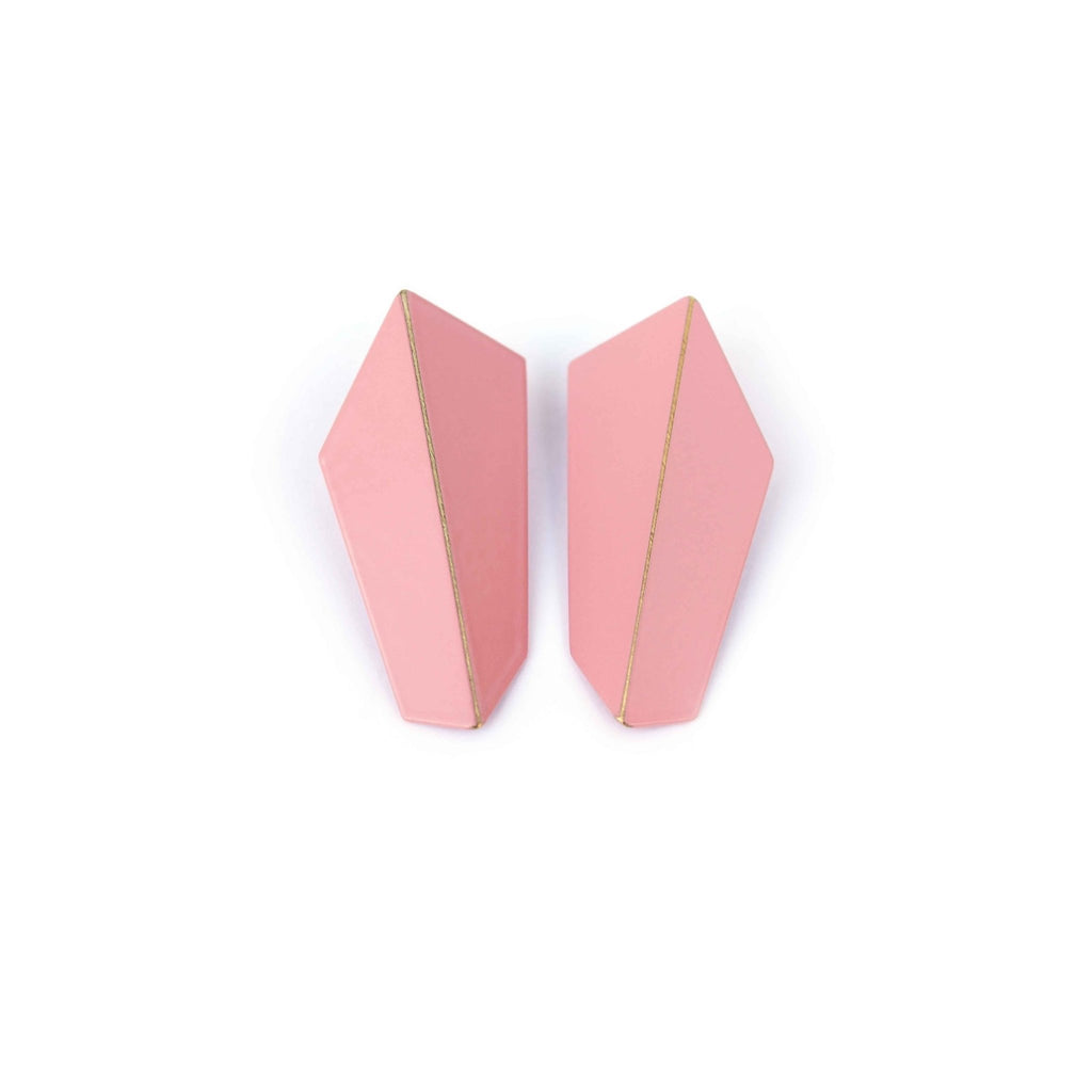 2. Lisa Kroeber Jewellery Folded Vertical Earrings in pink, studio shot