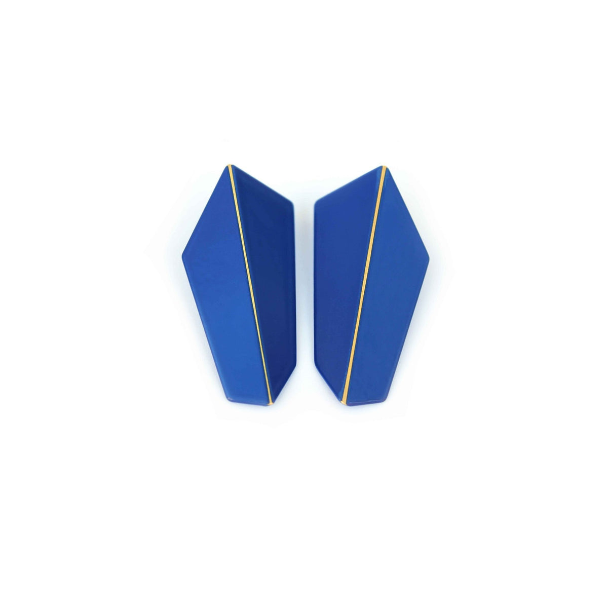 14. Lisa Kroeber Jewellery Folded Vertical Earrings in royal blue, studio shot