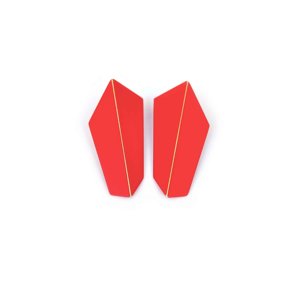4. Lisa Kroeber Jewellery Folded Vertical Earrings in red, studio shot
