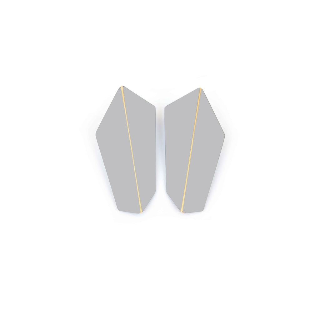 11. Lisa Kroeber Jewellery Folded Vertical Earrings in grey, studio shot