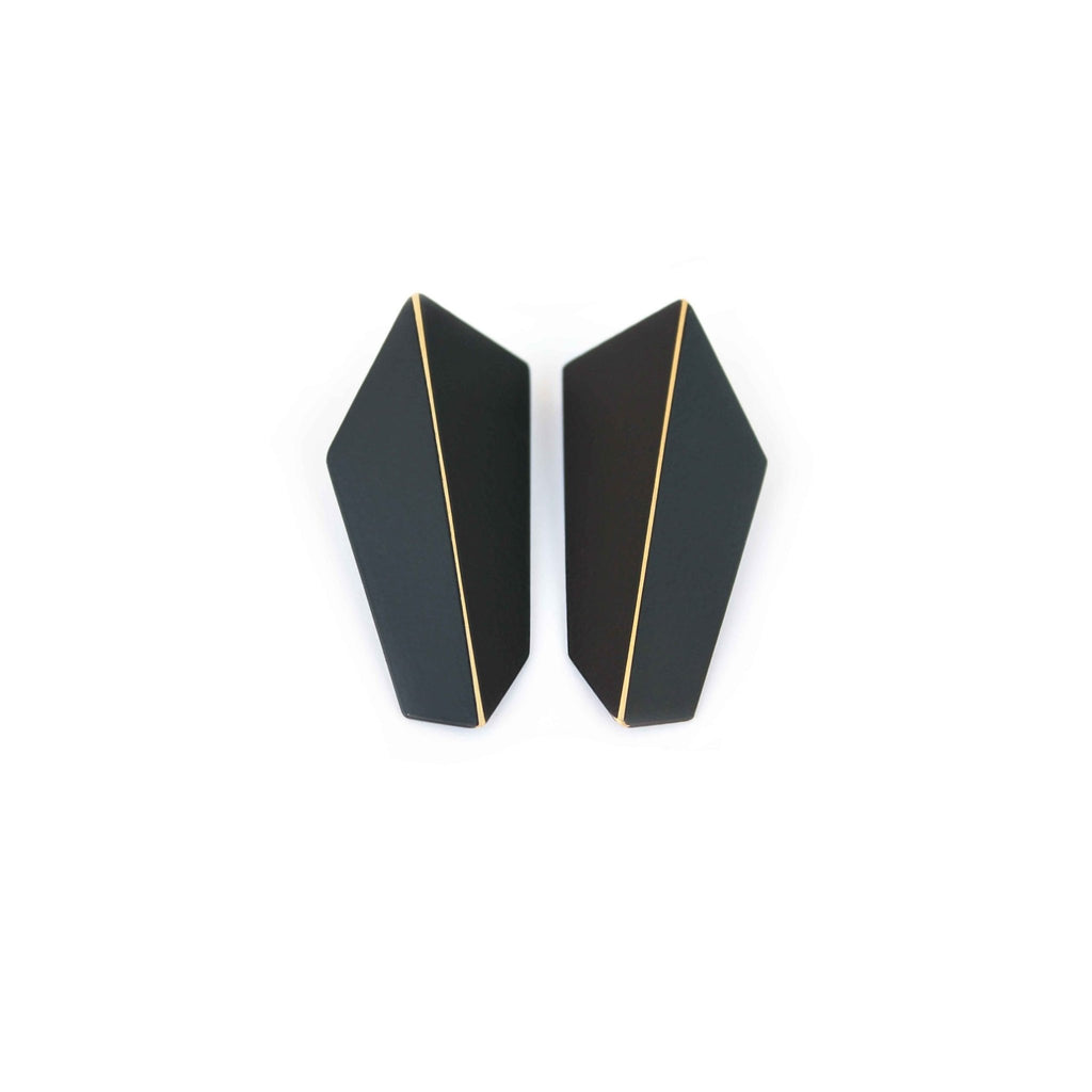 6. Lisa Kroeber Jewellery Folded Vertical Earrings in black, studio shot