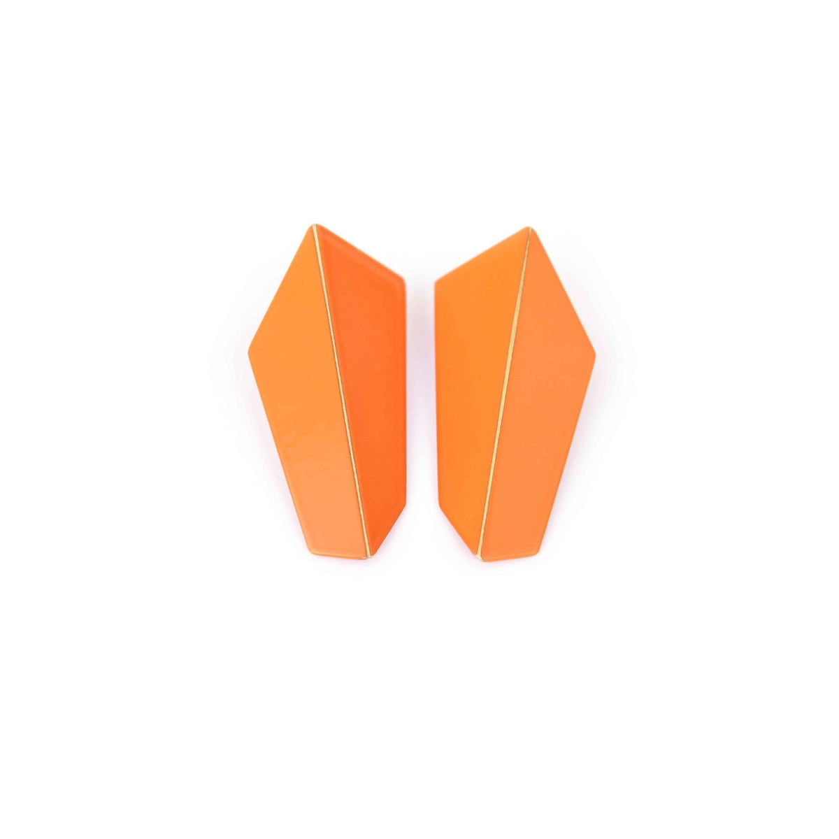 5. Lisa Kroeber Jewellery Folded Vertical Earrings in orange, studio shot