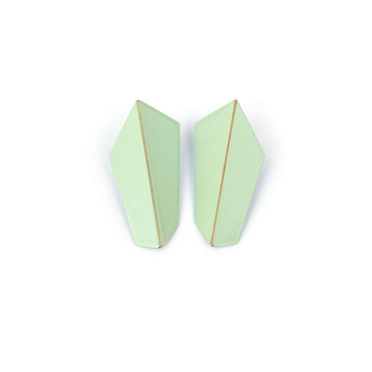 10. Lisa Kroeber Jewellery Folded Vertical Earrings in mint green, studio shot
