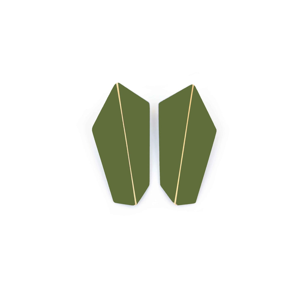 3. Lisa Kroeber Jewellery Folded Vertical Earrings in green, studio shot