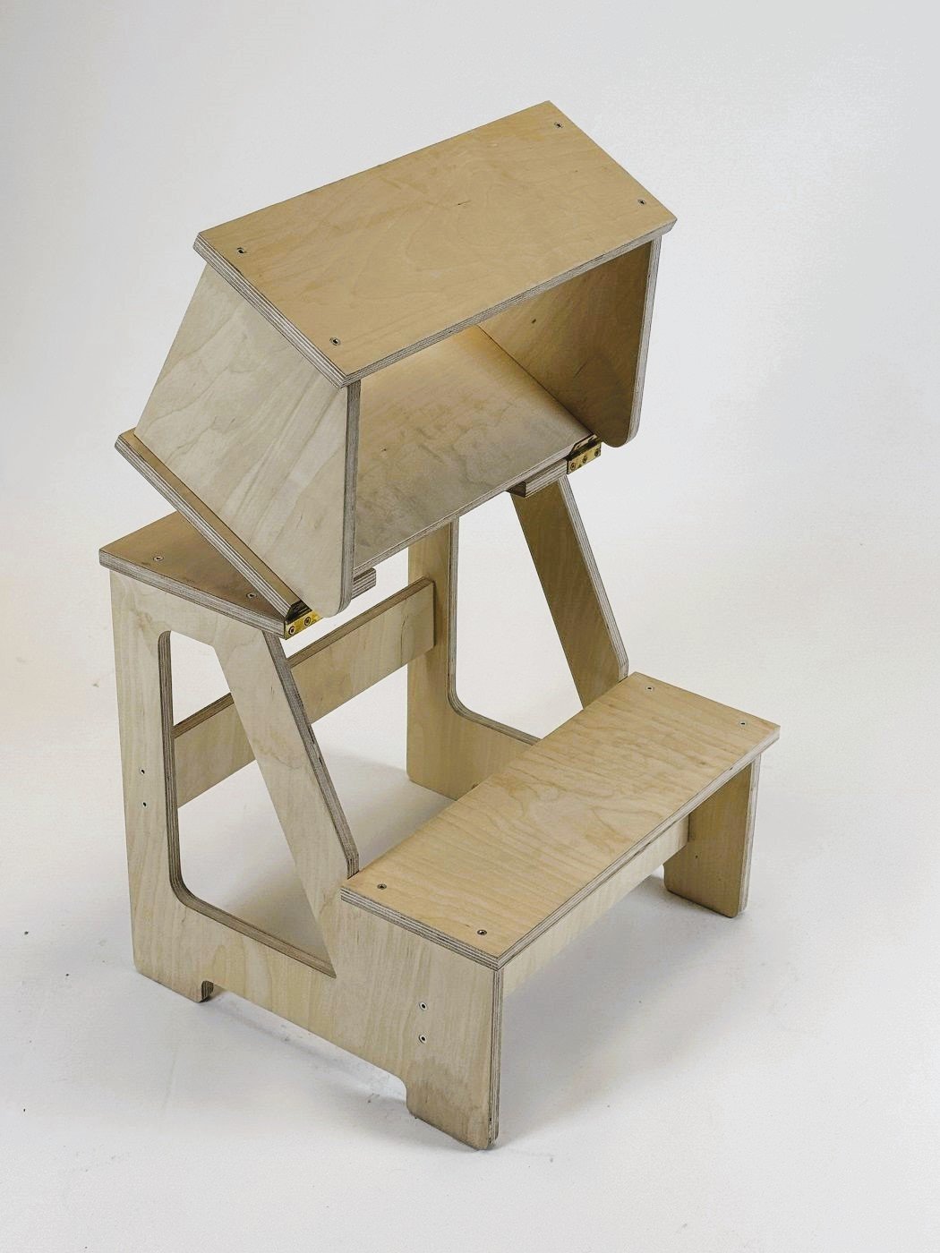 2. Wooden folding seat and climbing helper in studio setting with backrest in transition