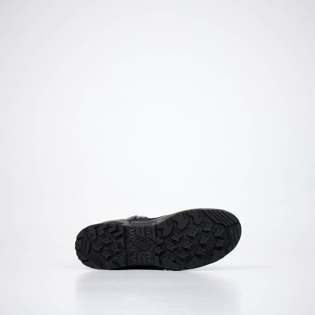 6. Close-up of the sole of black Samelin 590 Desert Boots with Zipper, featuring rugged tread pattern
