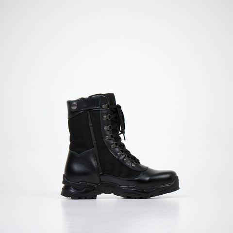 3. Black Samelin 590 Desert Boots with Zipper, side profile emphasizing lace-up design and sturdy construction