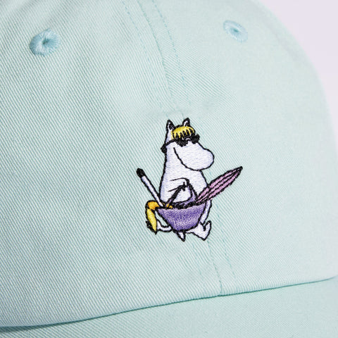 4. Close-up of Snorkmaiden embroidery on mint cotton Dad Cap by Moomin