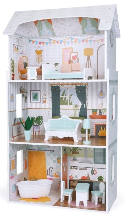 2. Gerardo's Toys wooden dollhouse Luna with LED lights showing three floors and four rooms with furniture