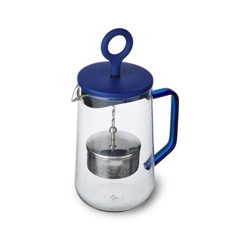 2. Blue and transparent Gyro teapot by La Cafetière, 1.25 liters, shown from above on white background