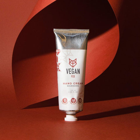 2. Vegan Fox Nourishing Hand Cream tube with avocado and aloe vera, highlighting natural ingredients