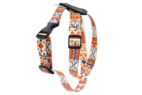 2. Matteo Boho Collection dog harness with vibrant geometric design and adjustable black buckle on white background