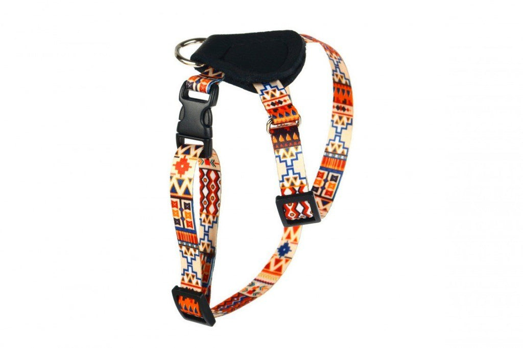 2. Matteo Boho Collection dog harness with intricate boho pattern and adjustable strap on plain backdrop