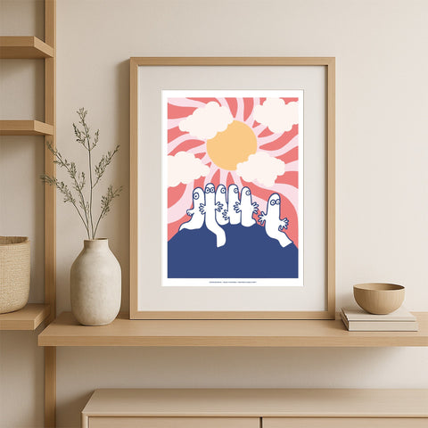 1. Hattifatteners Poster by Moomin in wooden frame on shelf, 30x40 cm, Nordic design