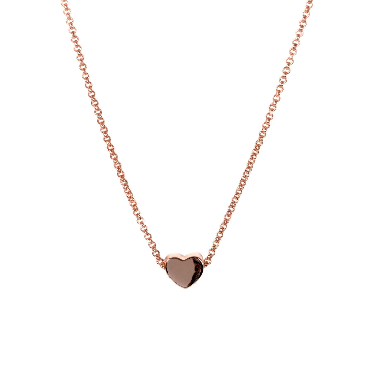 2. MyaMoon Heart Choker in rose gold with a bold heart pendant on a rolo chain, studio shot
