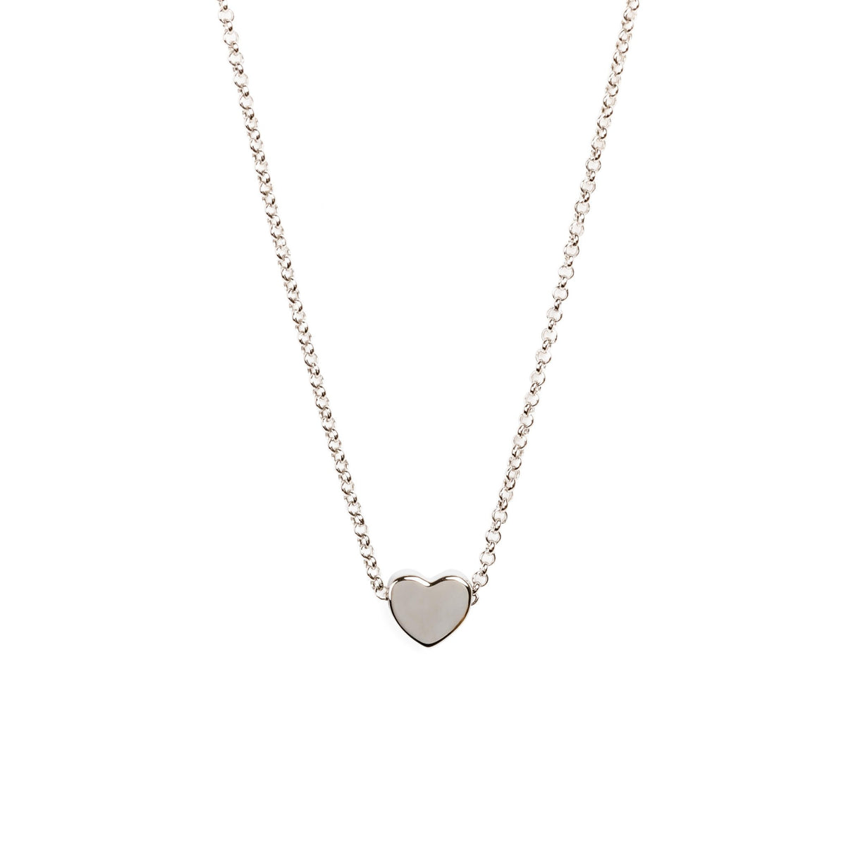 3. MyaMoon Heart Choker in silver with a bold heart pendant on a rolo chain, studio shot