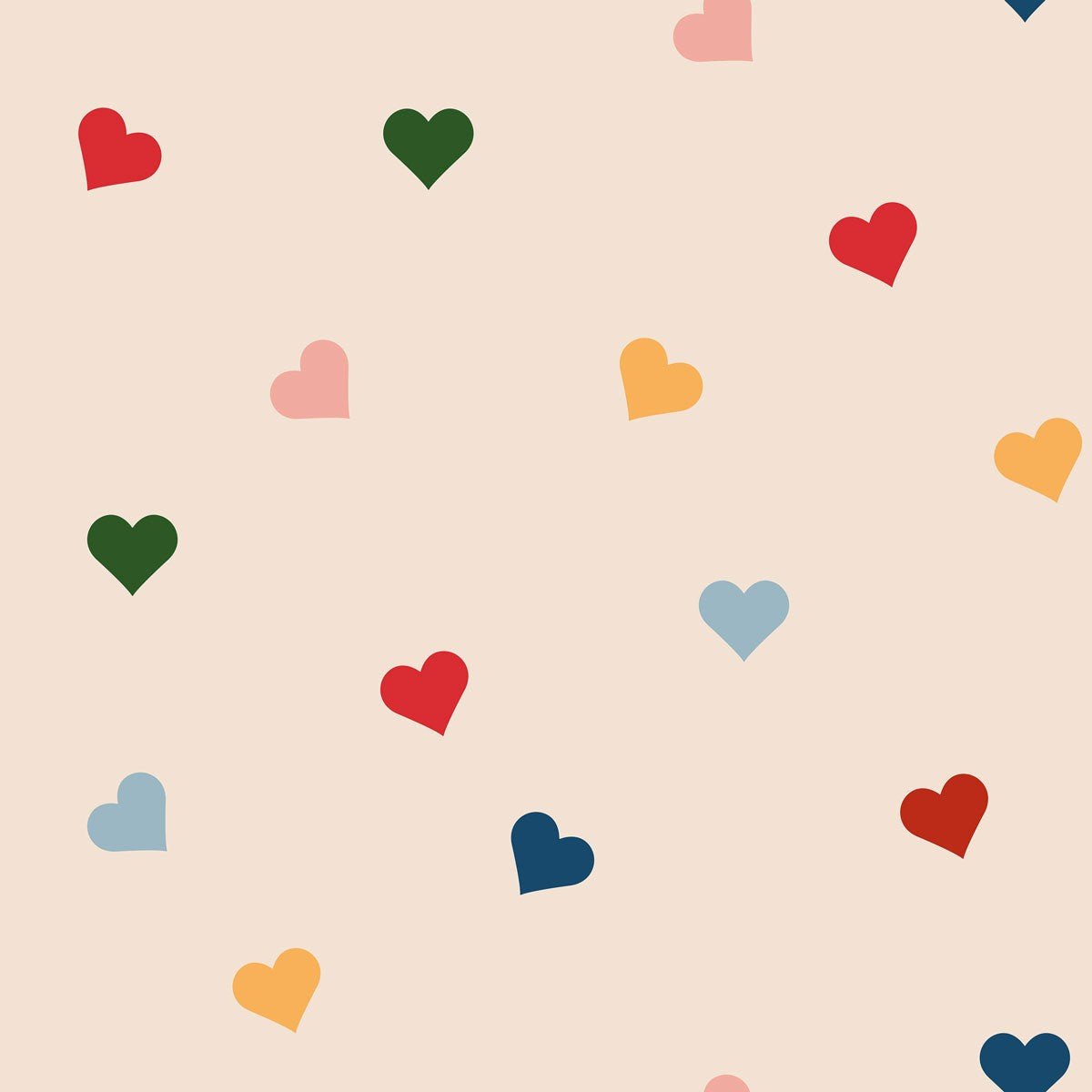 3. Studio shot of Dekornik wallpaper with multicolored hearts on a beige background
