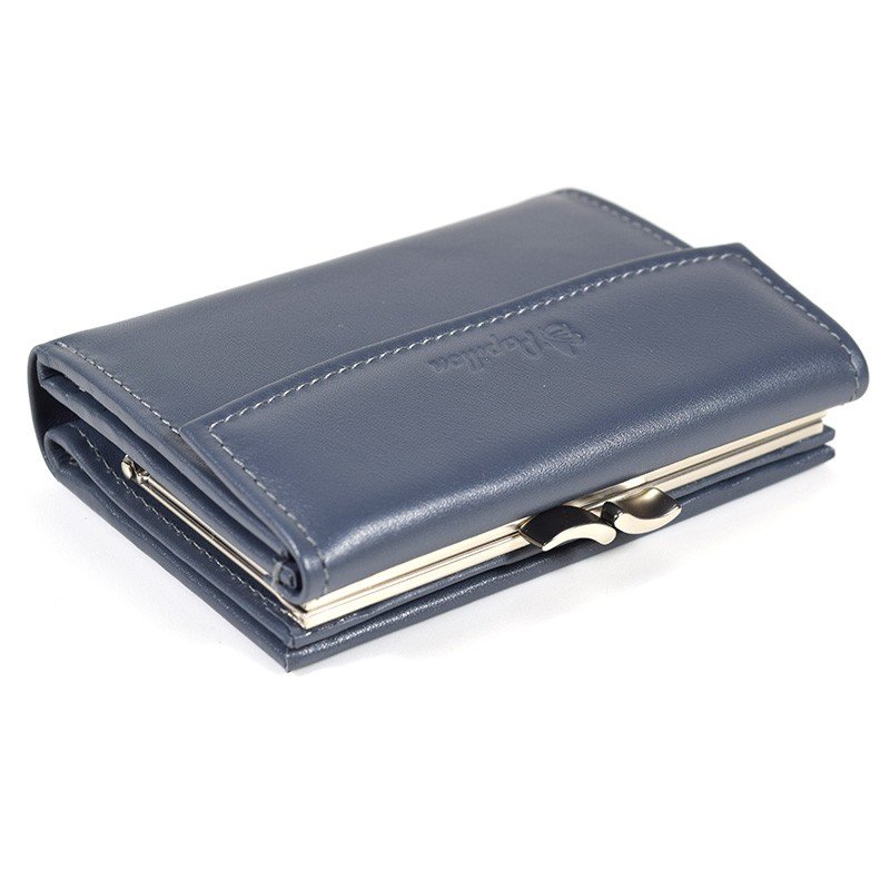 15. Studio shot of light blue Papillon women's leather wallet, showcasing sleek design and craftsmanship