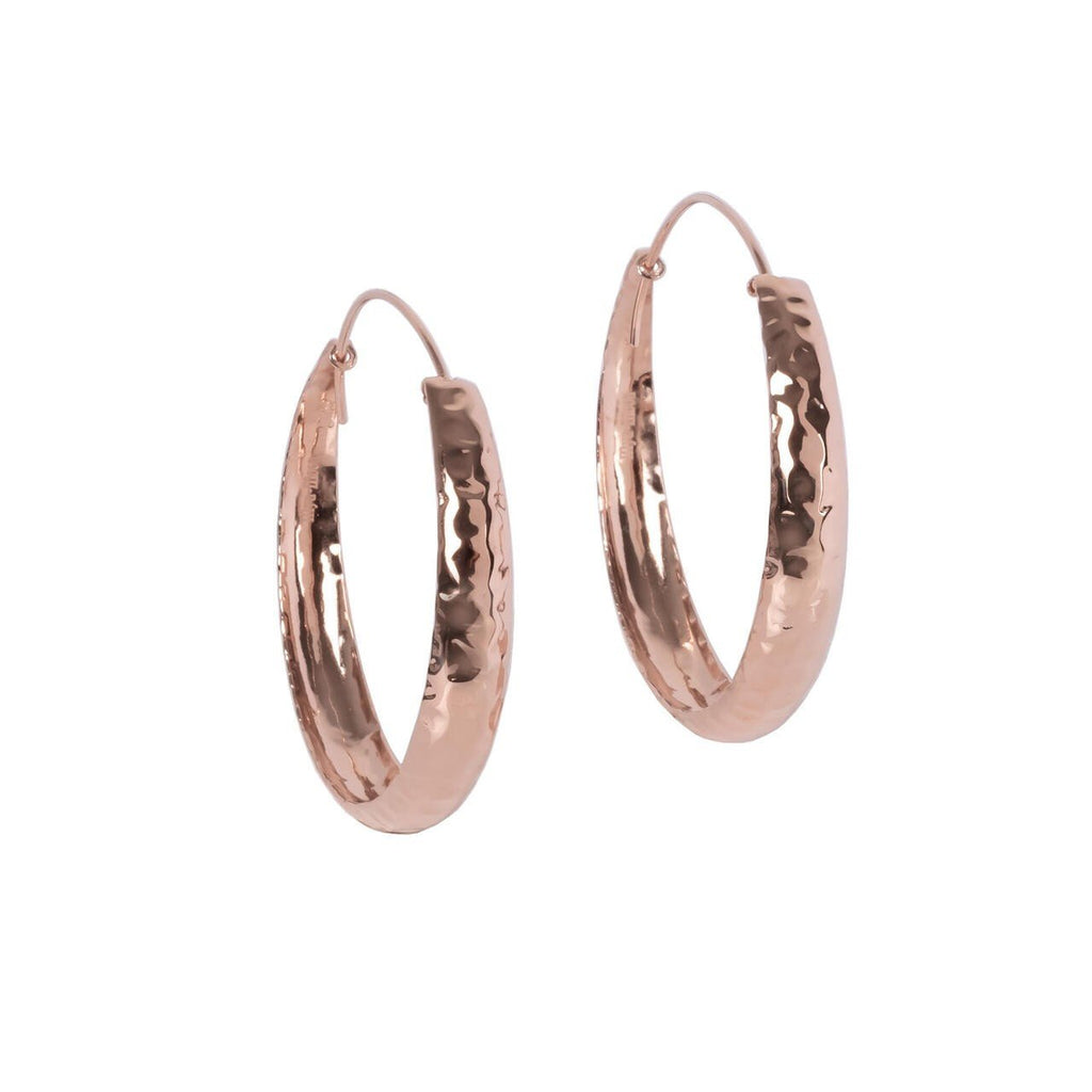 2. MyaMoon Helena Hoops Earrings in rose gold and silver, studio shot showing polished surface and click fastening