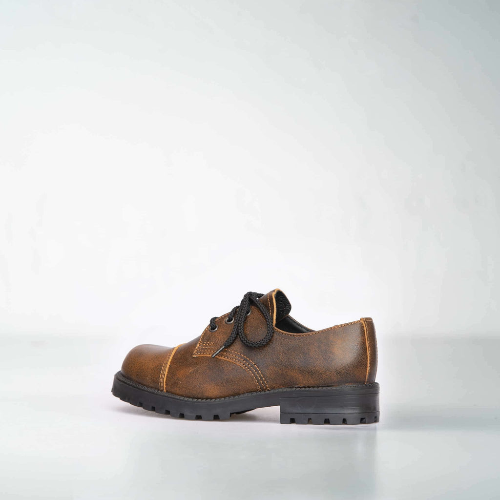 2. Side view of unisex light brown Samelin Widgets, highlighting genuine leather upper and durable outsole