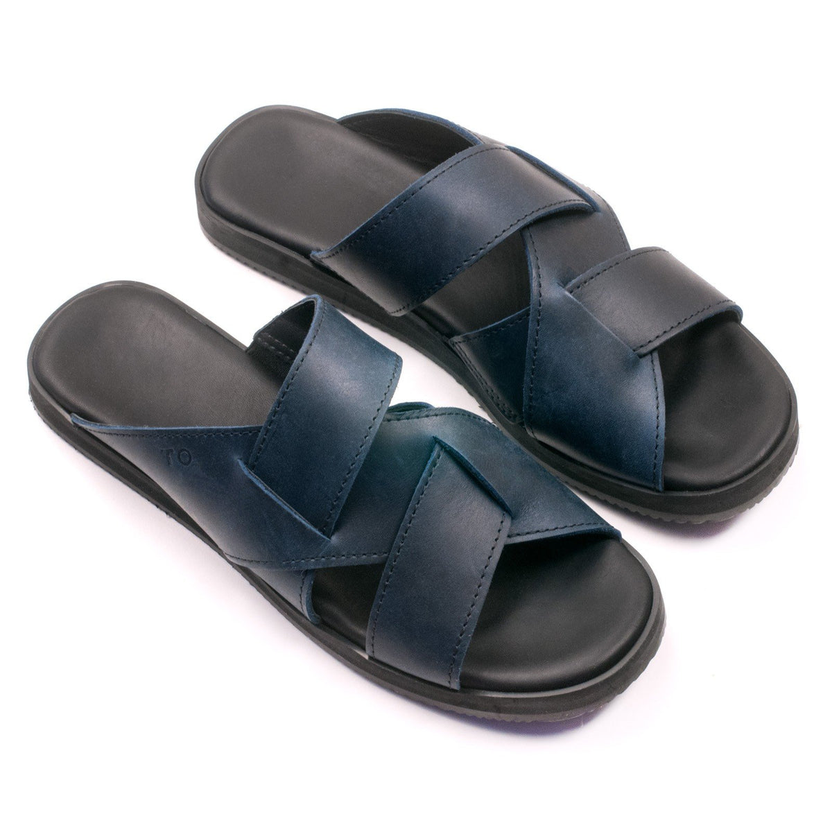 3. Flat lay of women's navy Helsinki sandals by Omaking showing ergonomic design