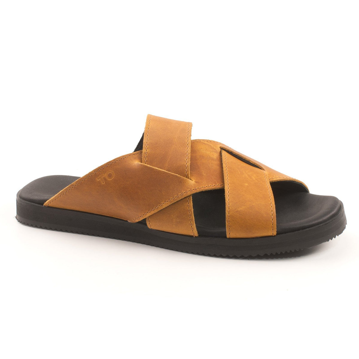 2. Studio shot of women's Helsinki sandals in ocre with ergonomic insole and EVA outsole