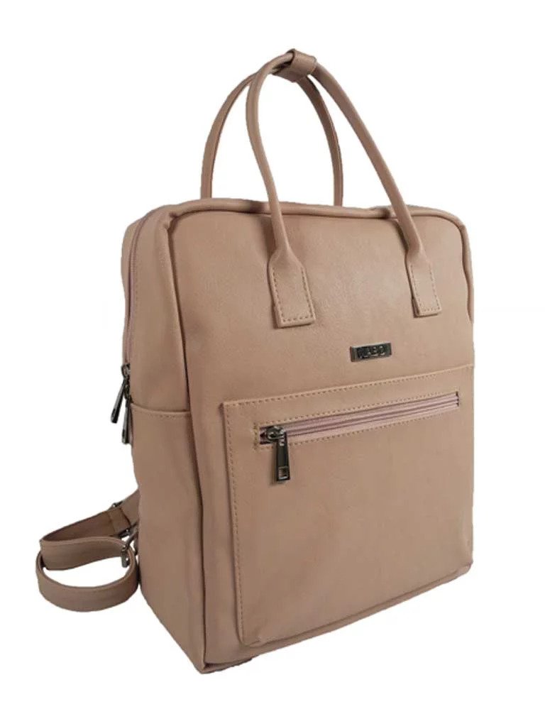 2. Nabo City Backpack L2369 in beige synthetic material featuring front zipper pocket and adjustable straps, studio view