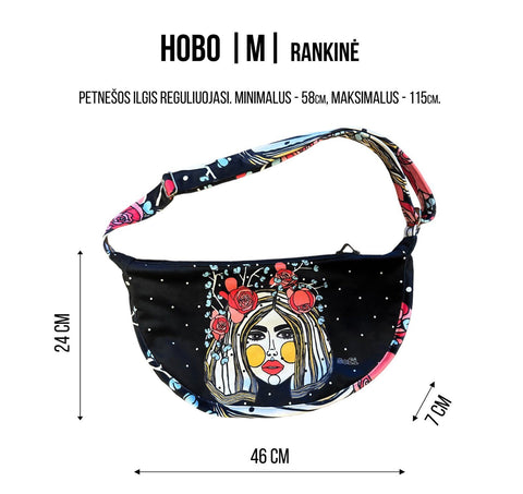 3. Size chart for Garbanota Hobo Bag Heart M, showing dimensions and strap length in cm
