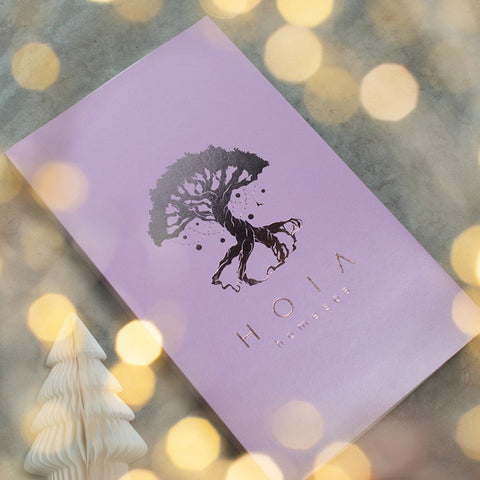 1. HOIA Advent Calendar 2025 in pink packaging with tree logo, surrounded by festive lights and a small decorative tree