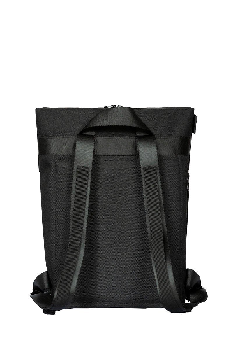 10. Studio shot of Nordhale HØLAR Weatherproof Backpack back view, highlighting adjustable straps and padded back panel